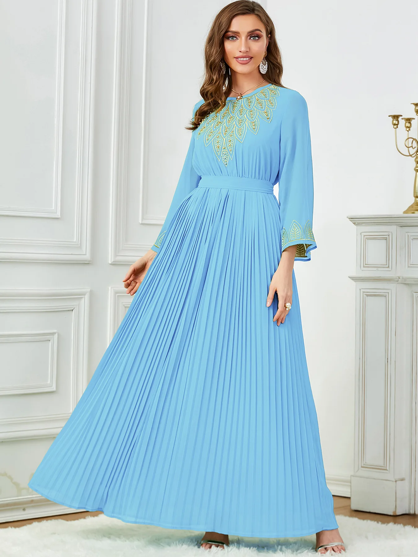 Elegant Women Dress Abaya for Women Muslim Embroidery Beading Pleated Morocco Party Dress Kaftan Vestidos Arabic Long Robe 2025