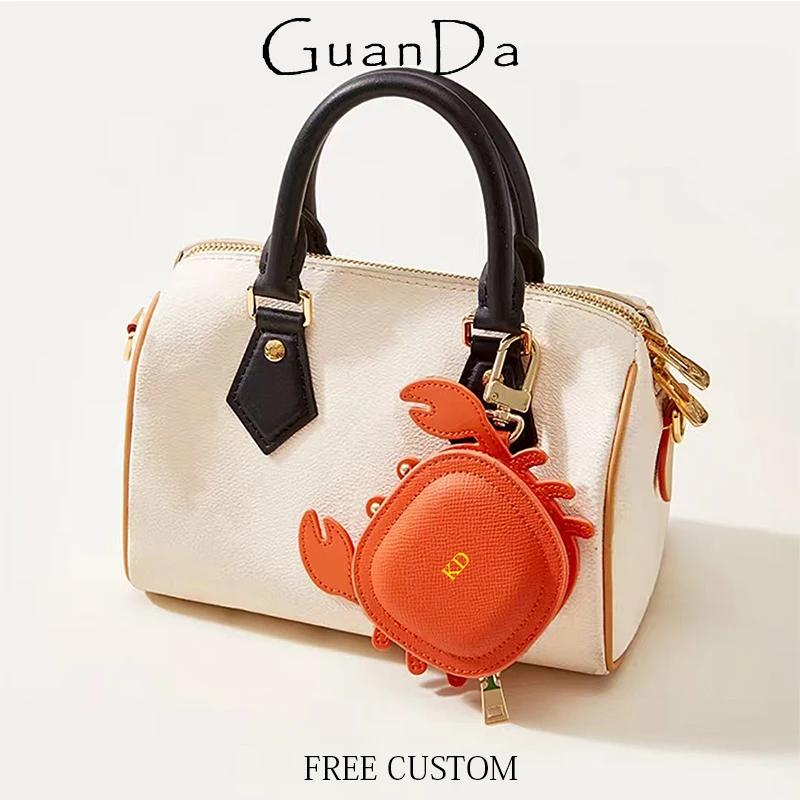 

Luxury Genuine Leather Crab Earphone Bag Zipper Creative Custom Initials Handbag Pendant Fashion Charm Keychain Coin Purse Gift