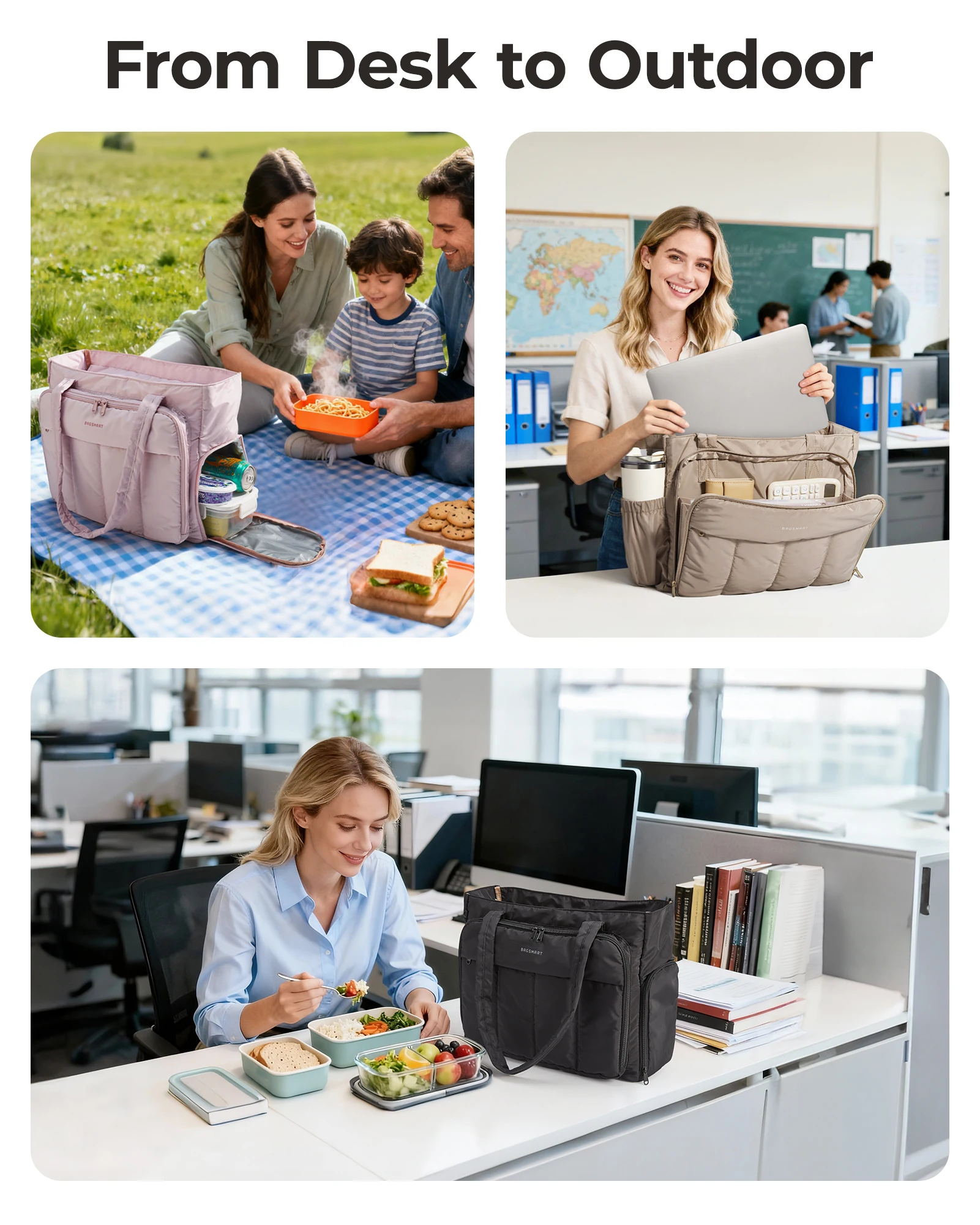 BAGSMART Tote Bag with Insulated Compartment Puffer Padded Women Tote Laptop Teacher Work Tote Handbags for Work Travel Gym - view 6