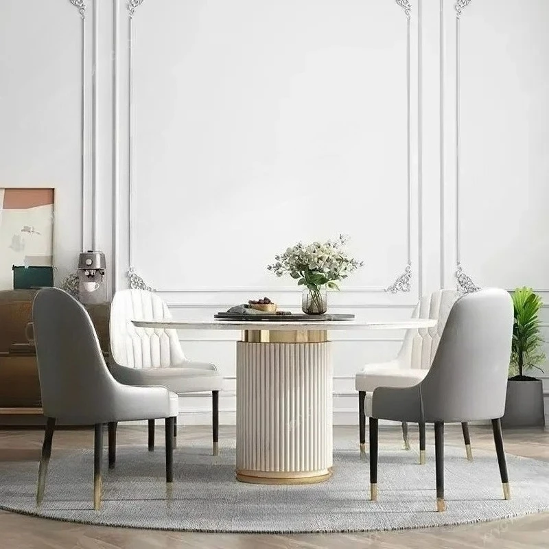 %Luxury Marble Top Minimalist Round Sliding Dining Table With 4 Chairs For Small Apartment Home Furniture Kitchen Table