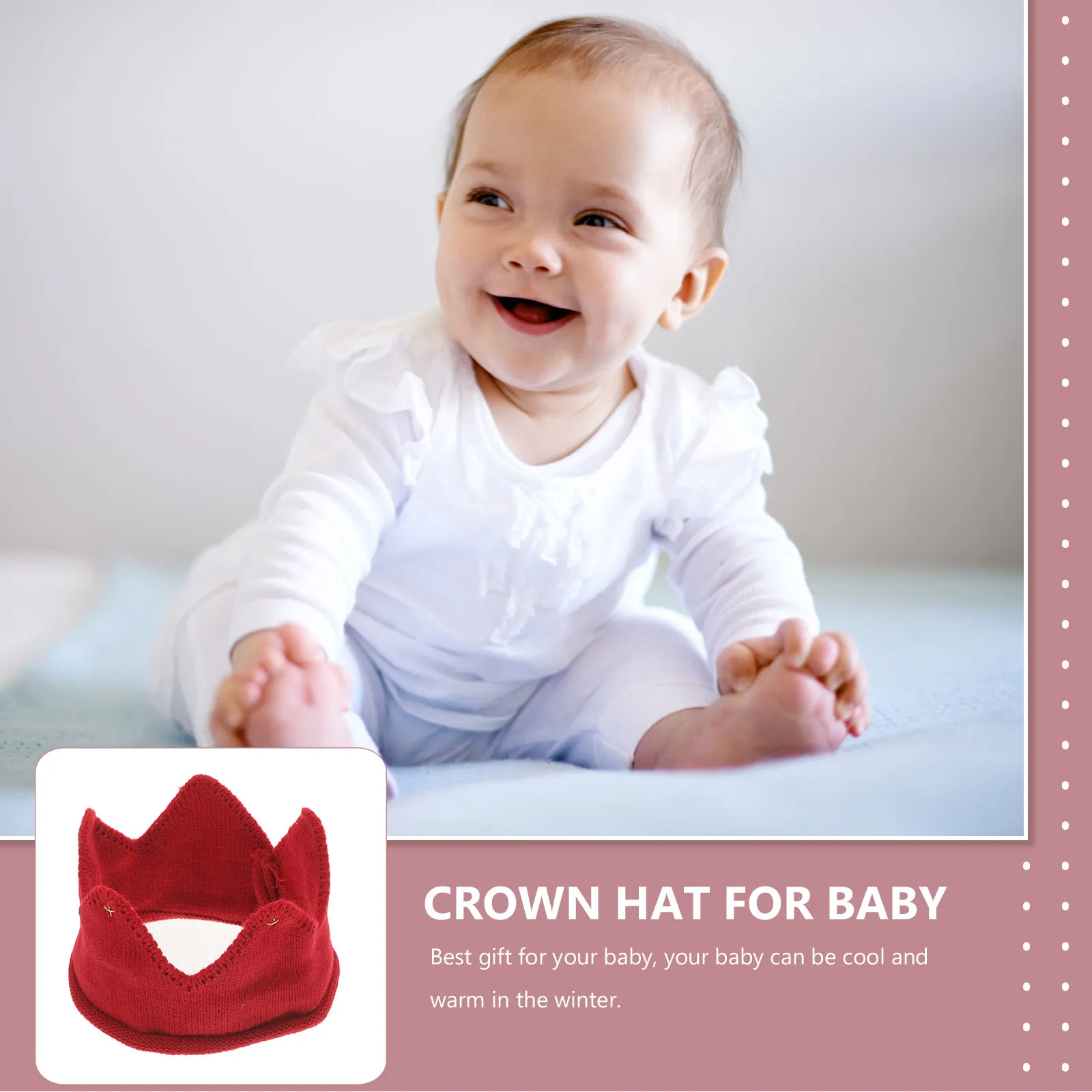 

Baby Kids Girls Warm Winter Knitted Crown Hat Red Stretchy Thick Acrylic Soft Comfortable Party Photo Baby Knit