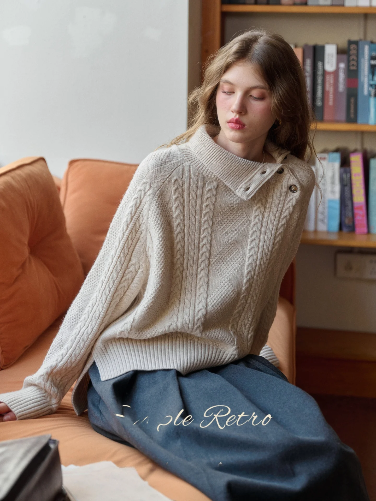 

SimpleRetro High Collar Knitted Sweater Women's Wool Twist Flower Pattern Overhead Winter Warm Faion Commute Sle