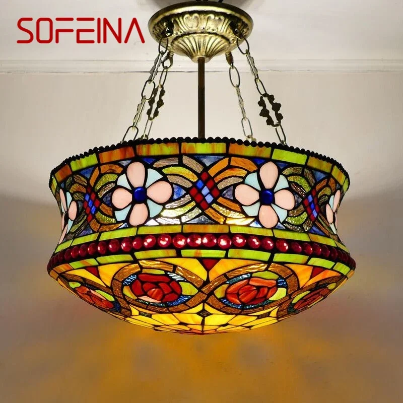 SOFEINA Tiffany European Chandelier Vintage Creative Color Glass Pendant Lamp Home Living Room restaurant Bedroom Hotel Corridor