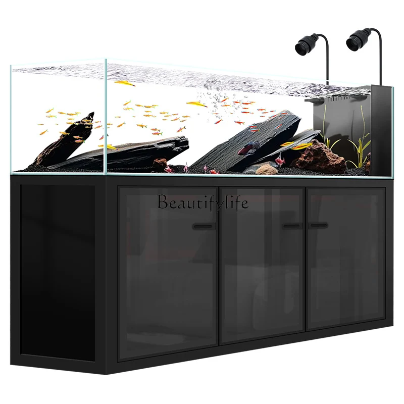 

A full set of bottom filters, large living room ultra-white glass overflow fish tank landscaping, aquarium grass tank