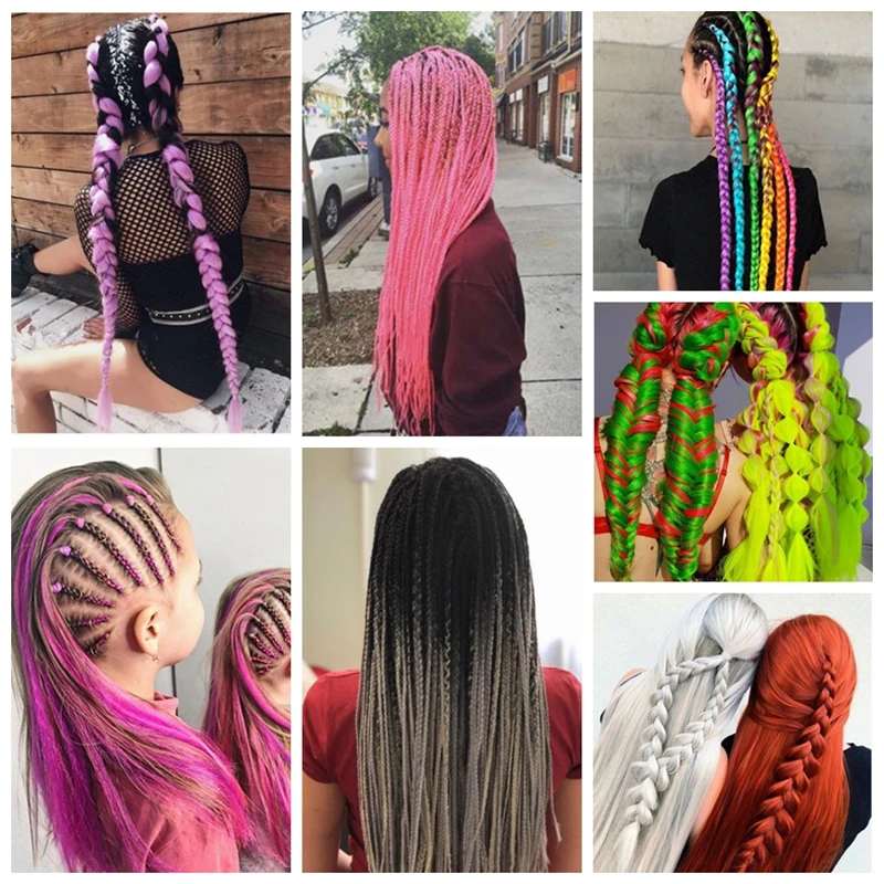 Extension de cheveux tressés synthétiques à haute température, 24 pouces, 1 pièce, couleur arc-en-ciel