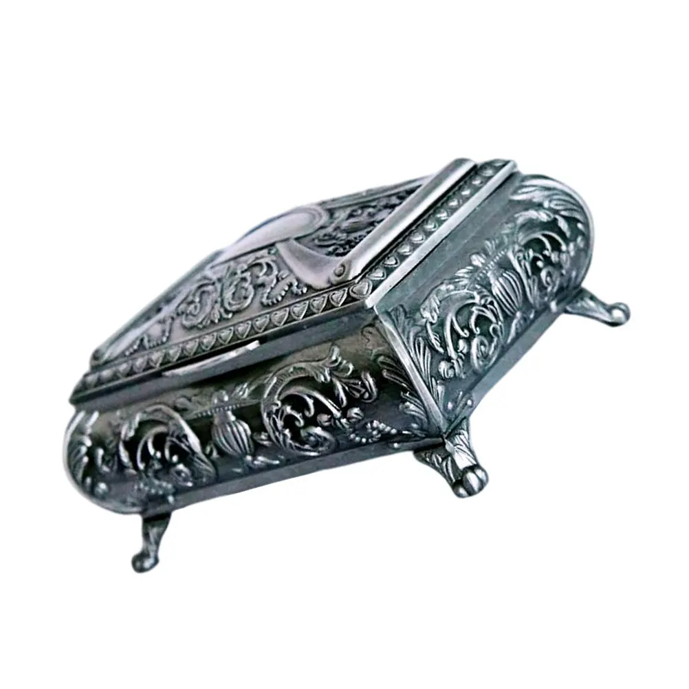 

Retro European Alloy Jewelry Box Smooth Surface Multifunctional Storage Decorative Silver Gifts Long Lasting Use