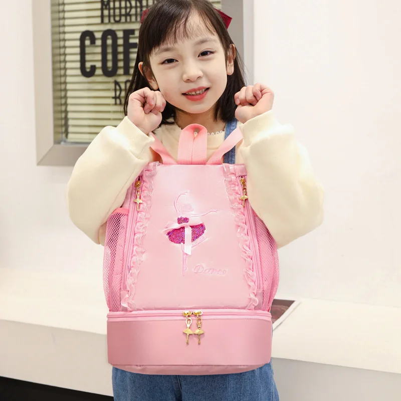 Ruoru New Ballet Dance Bag School Backpack Girls Kids Ballet Bag Storage Bags Ballerina Handbag Shoulder Bag with Lace