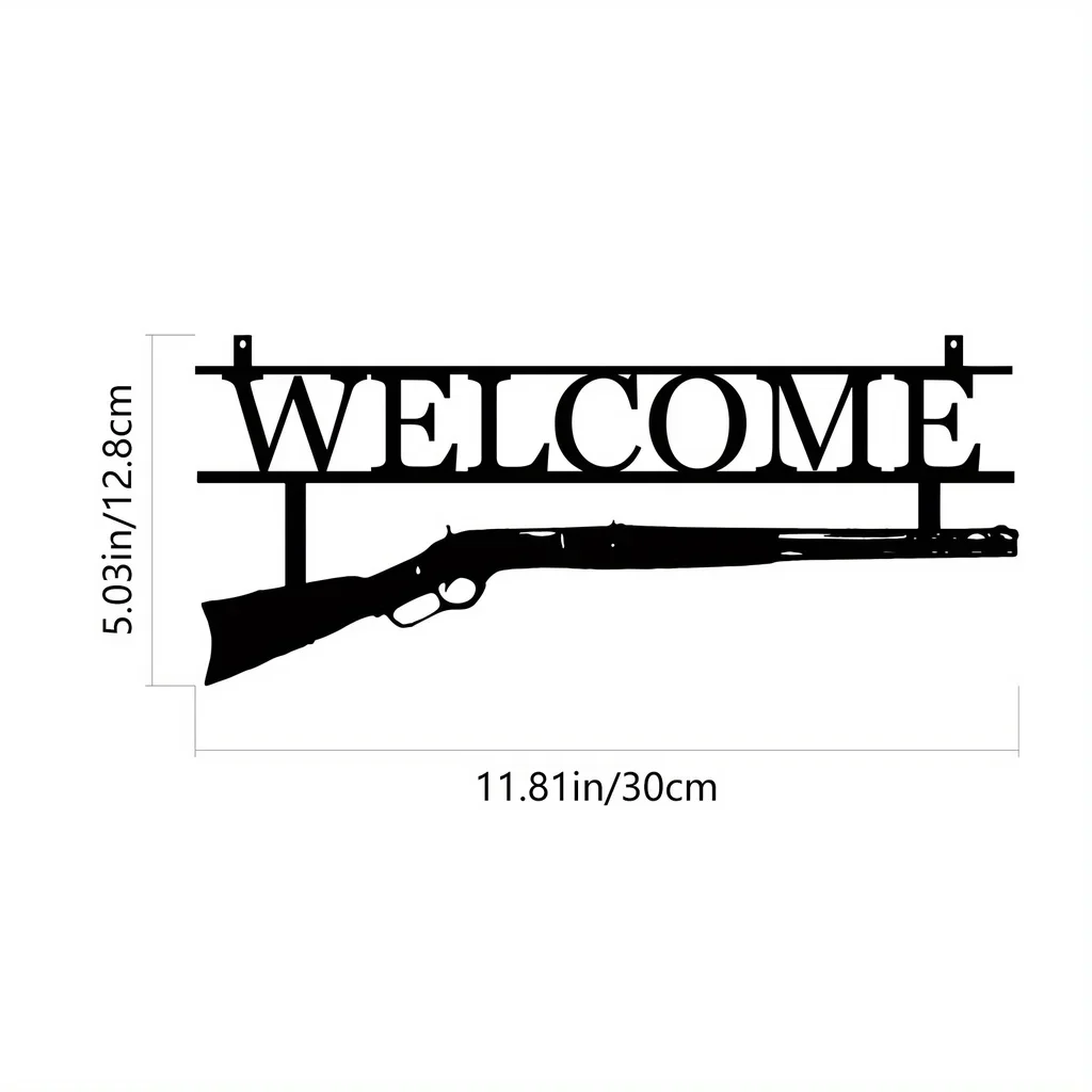 

Welcome Sign Home Decor with A Unique Metal Gun Design Sign Hunting Lovers Wall Hanging Decor Metal Wall Mounted Art Livingroom