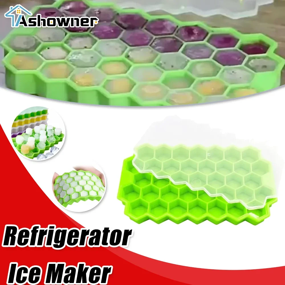 37 Compartment Ice Tray Removable Lid Ice Maker Reusable Food Grade Silicone Ice Cube Moulds BPA  Free Maker for Chilling Juices