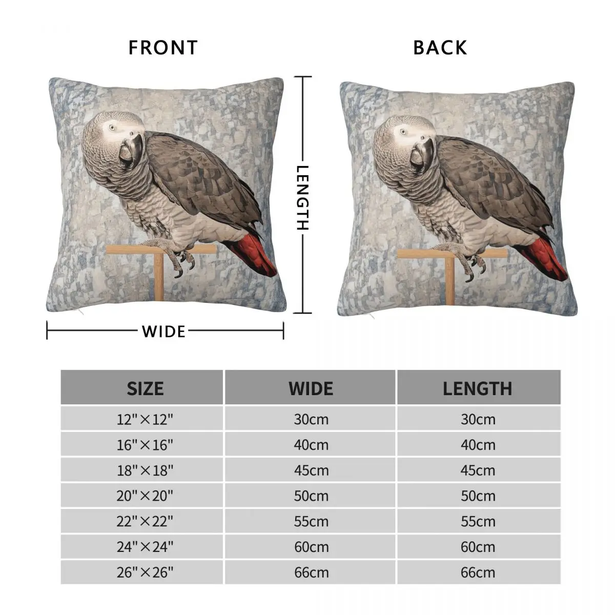 African Grey Parrot Square Pillowcase Polyester Linen Velvet Pattern Zip Decorative Throw Pillow Case Bed Cushion Case