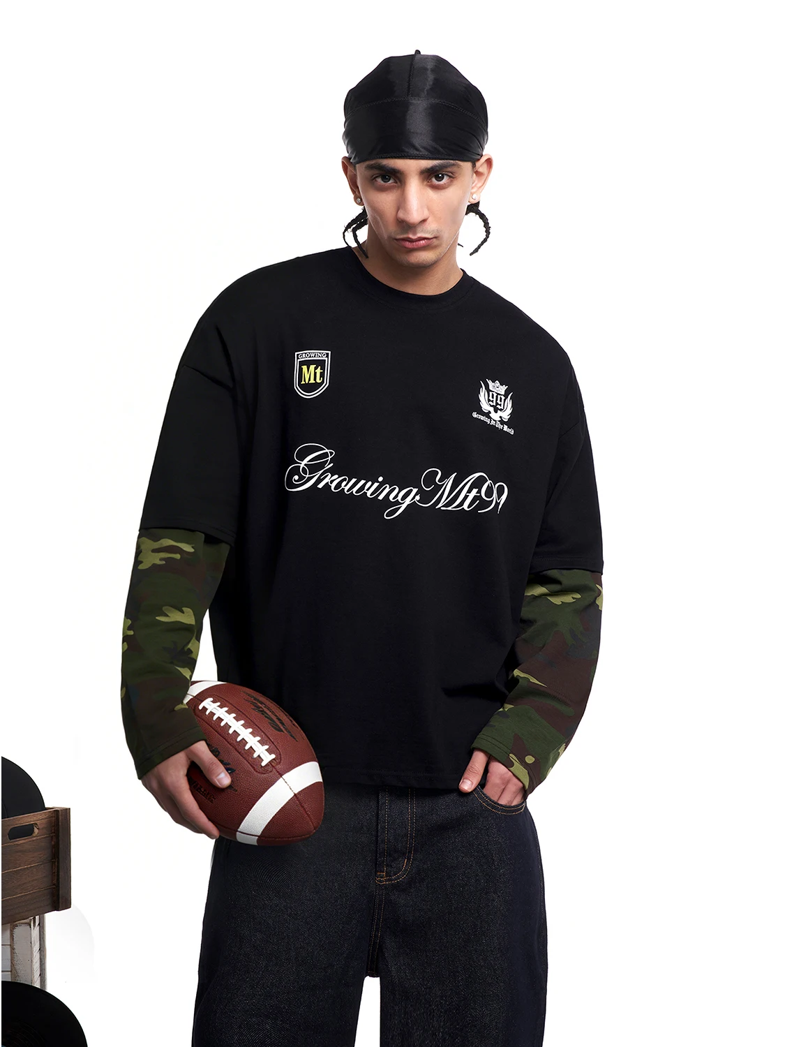 

Футболка с длинным рукавом MT99, имитирующая многослойность, с принтом, с маленьким воротником, повседневная, удобная, хлопковая, молодежная, модная, брендовая