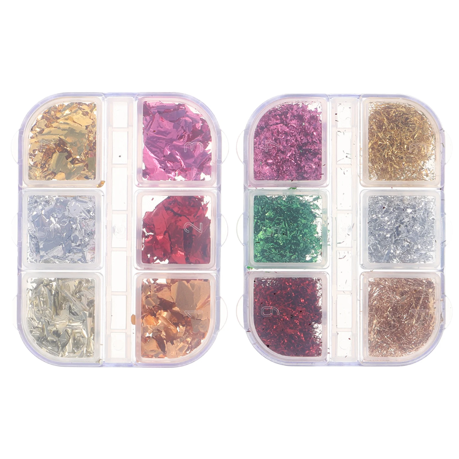 2 scatole di coriandoli metallici per unghie, scaglie di lamina d'oro e d'argento, glitter colorati per nail art per donne e ragazze, decorazione artigianale per manicure