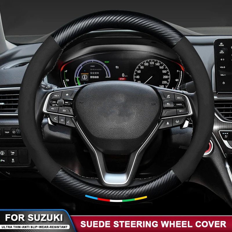 

Suede Carbon Fiber Steering Wheel Cover For Suzuki S-Cross Swift Sport SX4 Vitara Jimny Grand-Vitara Baleno Ciaz Celerio Swace