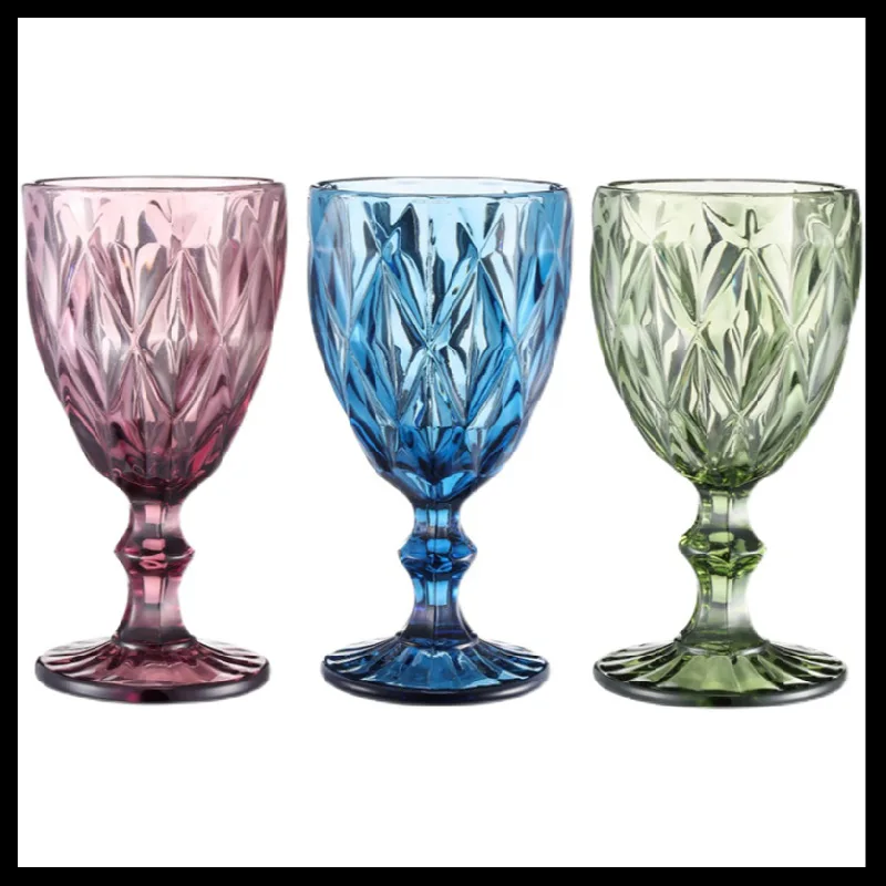 European-style relief stained glass red wine glass thickened goblet retro wine glass wine set