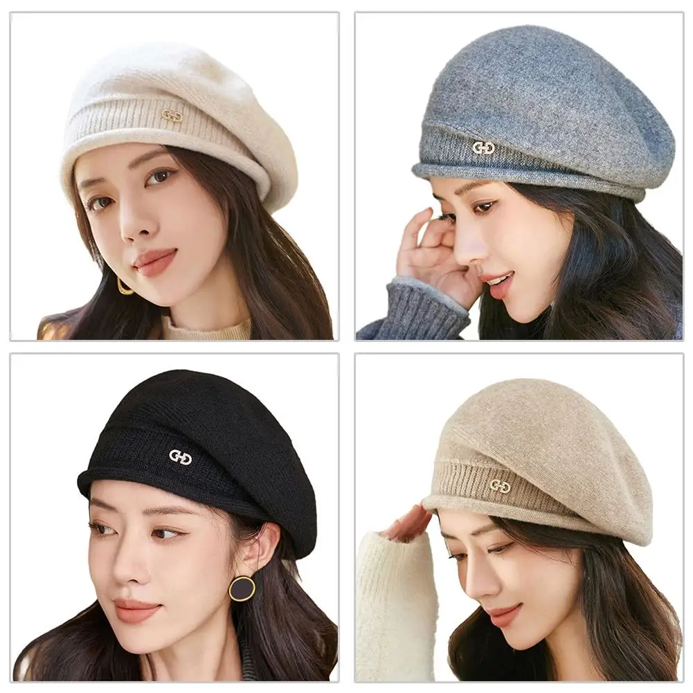 Fashion Women Hat Solid Color Warm Beret Vintage Knitted Beret Hat Autumn Winter Lady Artist Painter Cap Bonnet