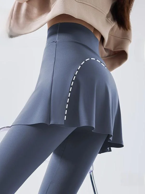 Falda de cuero fino para mujer, pantalones falsos de dos piezas ajustados de cintura alta para Yoga y Fitn, ropa de abrigo nueva de otoño, pantalones de capa Base