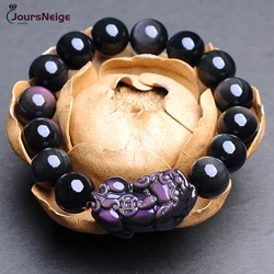 Black Natural Obsidian Stone Beaded Bracelets Fengshui Rainbow Pixiu Wristband Crystal Bracelet For Men Women Jewelry