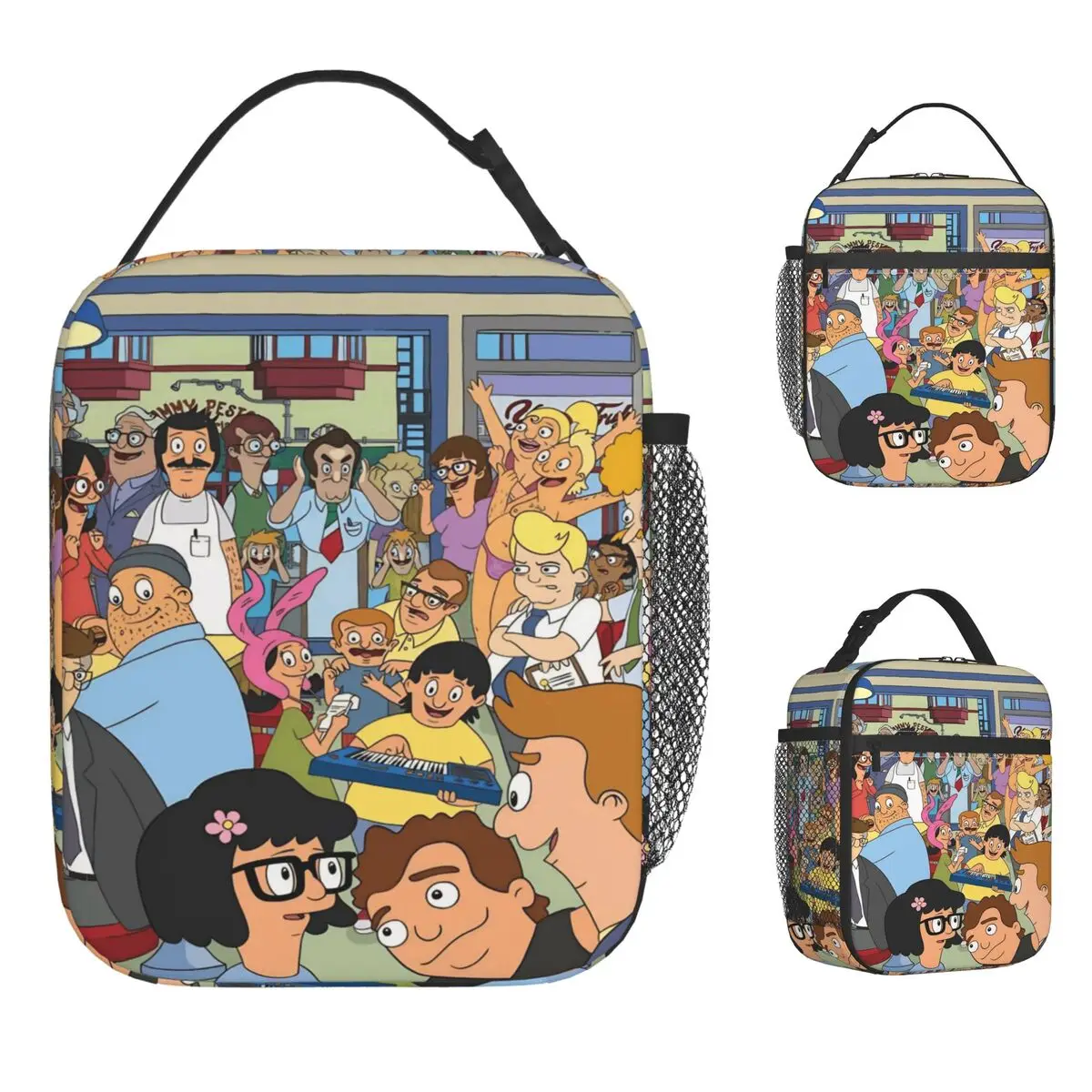 กระเป๋าใส่อาหารกลางวันลายเบอร์เกอร์บีบีบีสุดฮาสำหรับผู้หญิง กล่องอาหารกลางวันลายพิมพ์สวยงาม กระเป๋าเก็บความเย็นสำหรับปิกนิก กระเป๋าใส่อาหารแบบอ็อกซ์ฟอร์ดที่สะดวกสบาย