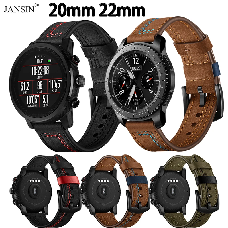 

Кожаный ремешок для Samsung Galaxy watch 4 4 Classic 3 Amazfit GTS 3/2/2e/GTS2 Mini/GTR 42 мм/47 мм/GTR 3/3 Pro/2e, 22 мм 20 мм