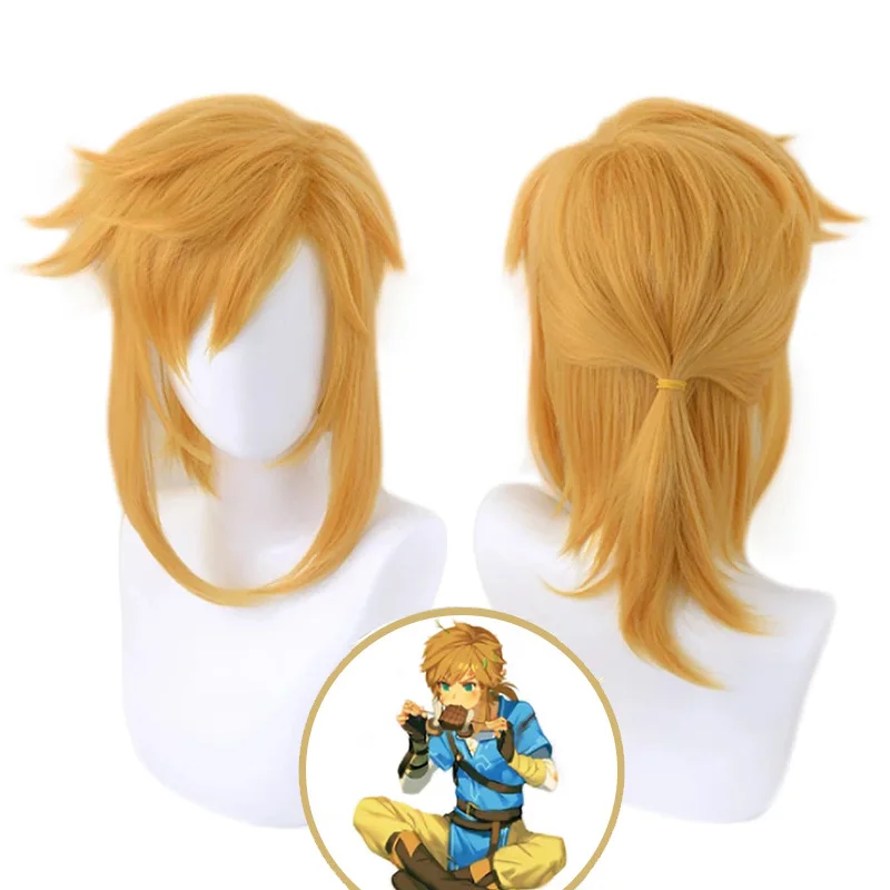 Adem Van De Wilde Link Cosplay Pruik Korte Paardenstaart Hittebestendige Synthetische Haar Mannen Vrouwen Anime Pruiken + Pruik Cap