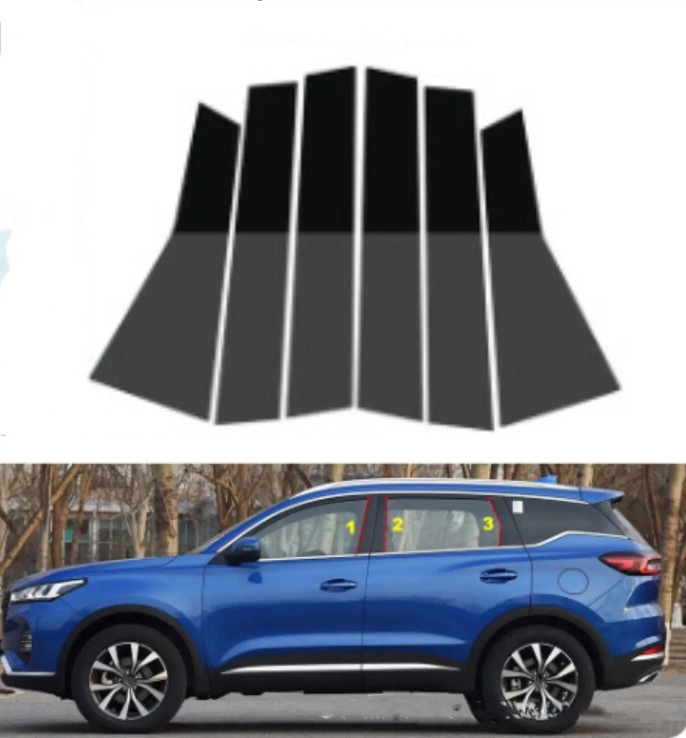 

6PCS Gloss Black Pillar Posts For Chery Tiggo 7 Pro 2020 2021 2022 Car Accessories Window Trims Decoration Strip