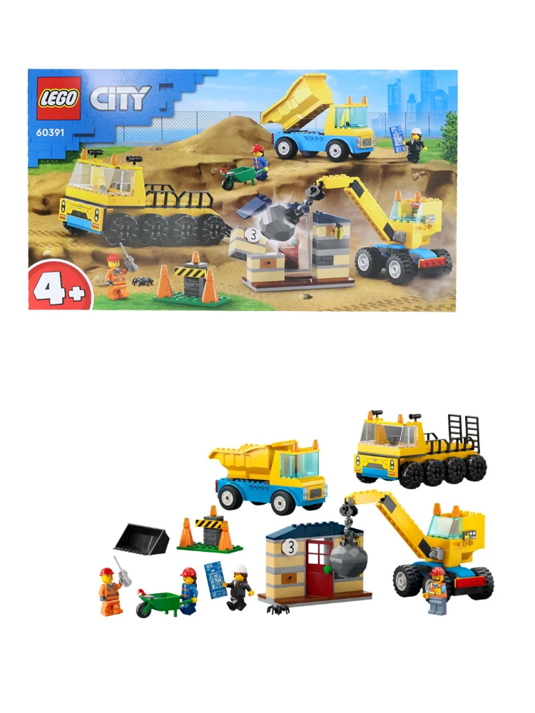 LEGO 60391 City Construction Trucks and Wrecking Ball Crane Building Toy