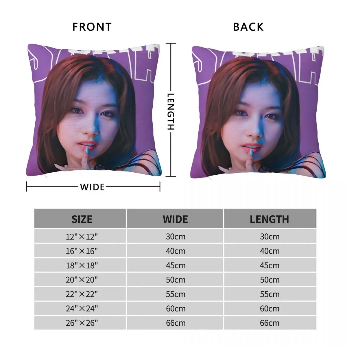 Minatozaki Sana Kpop Square Pillowcase Polyester Linen Velvet Pattern Zip Decor Bed Cushion Cover