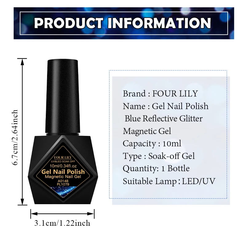 10 ml blauer, reflektierender Glitzer-Katzen-Magnetgel-Nagellack mit Glasperlen-Effekt, semi-permanenter Soak-Off-UV-Gel-Lack, Nagelzubehör – Detail 1