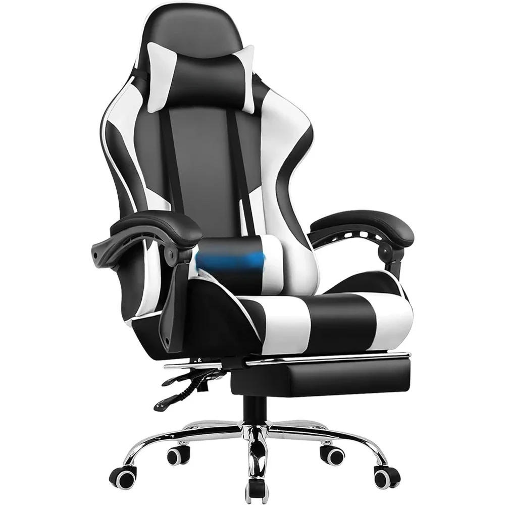 Gaming Chair, Computer Chair with Footrest and Lumbar Support, Height Adjustable Game Chair with 360°-Swivel Seat and Headrest