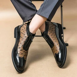 Fashion Leather Boots Ankle Boots Pointed Toe Low Heels Men Casual Platform Chelsea Boots Men's Business Boots and Wedding Shoes