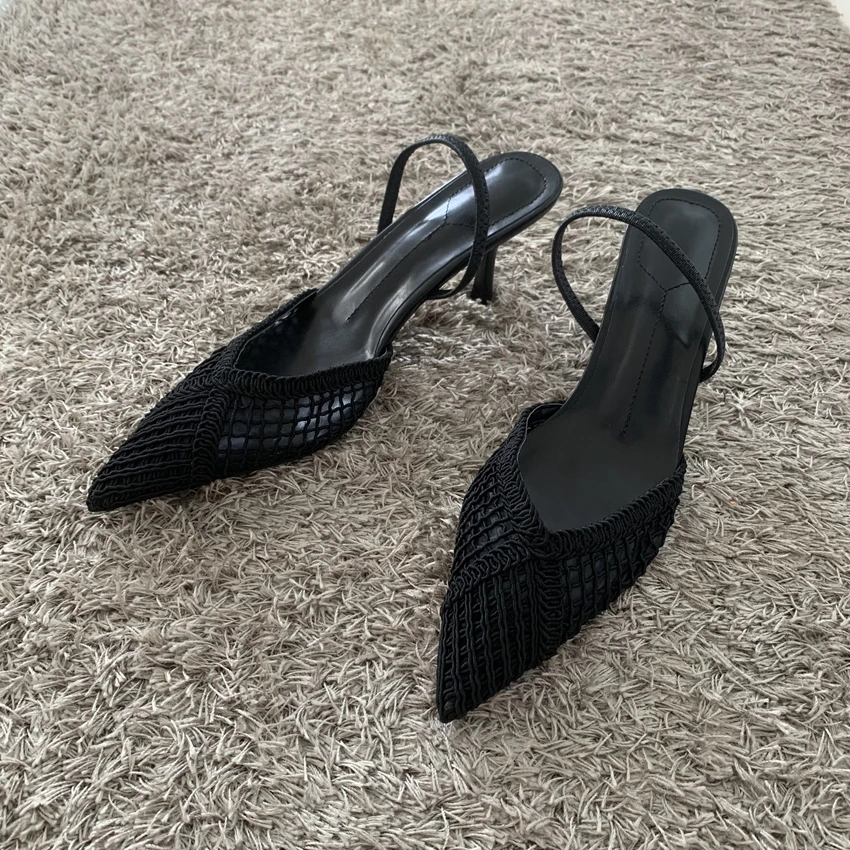 Mesh-Gewebtes Design Dünne Hohe Absätze Damen Sexy Spitze Atmungsaktive Rückenriemen-Sandaletten Elegante Schwarze Party-Kleiderschuhe – Detail 8