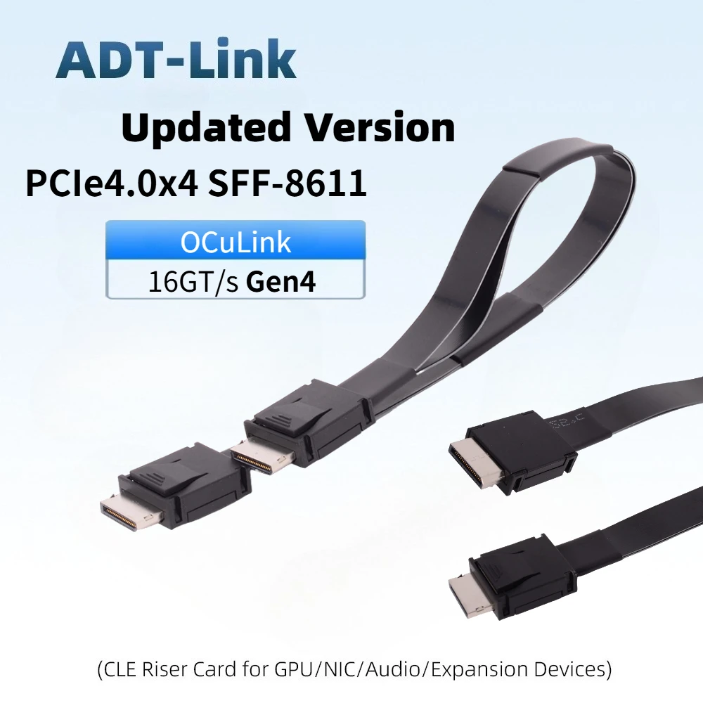 ADT-Link PCI-E 4.0 X4 SFF-8611 Male FFC Oculink Extension Cable 64G/bps 1M for External GPU Dock Graphics Card PC Server OCuLink