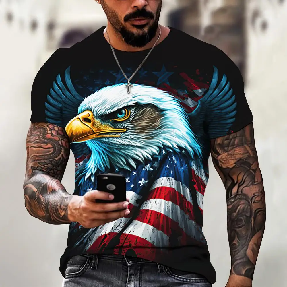 American T-Shirt Eagle Graphic Tees Men Summer Animal 3d Print T-Shirts For Men Casual Streetwear Tops Oversized Men\'s Clothing