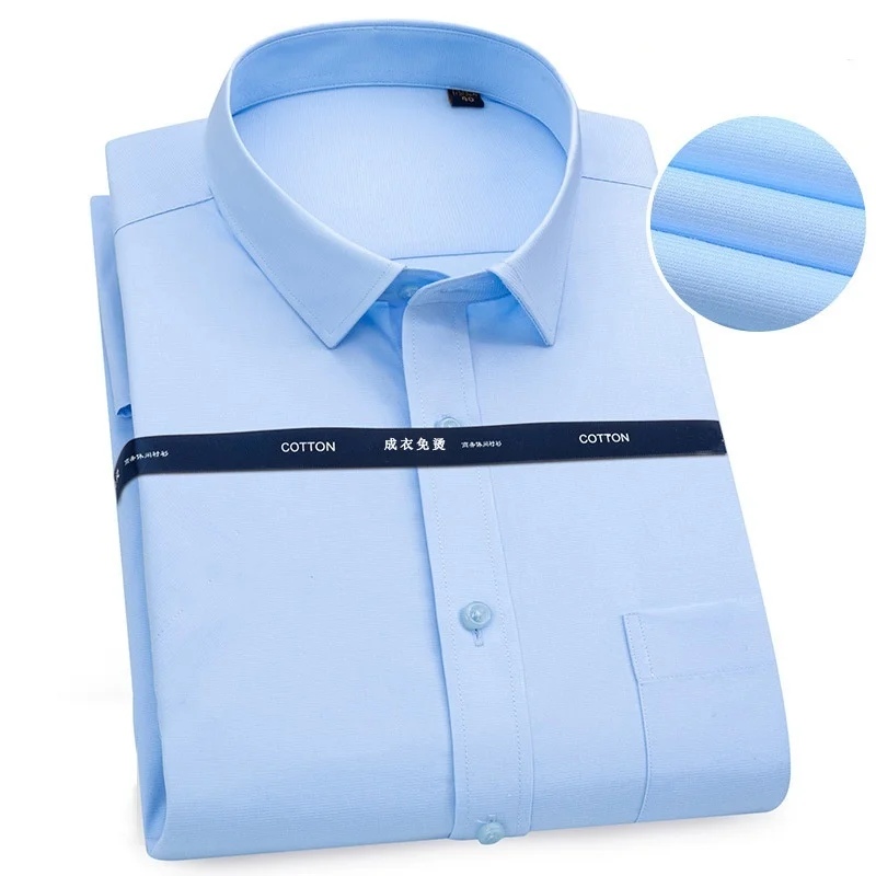 Quality 100%Cotton Men Dress Long Sleeve Shirt Solid Male Plus Size Regular Fit Business Social Office Shirt White Blue S-8XL