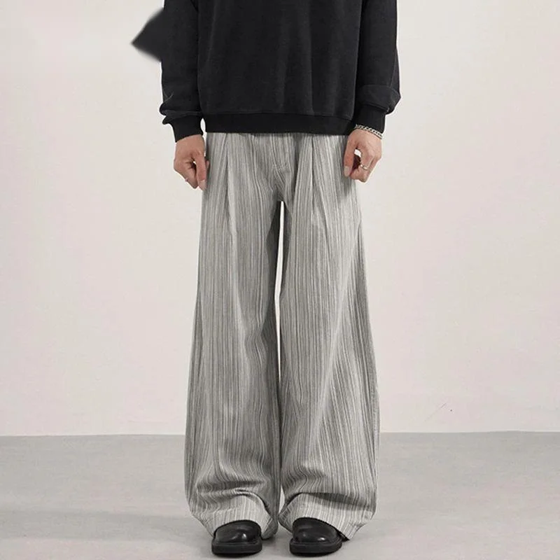 

New Men's Casual Pants Striped Design Contrast Color Pleated Casual Streetwear Loose Straight Leg Male Bottom Chic 9WC526
