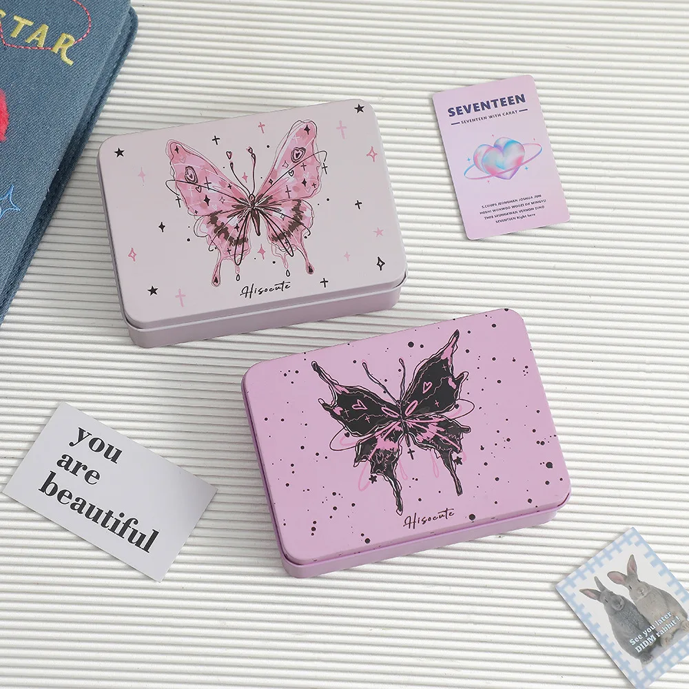 

Korean Version Girl Cartoon Butterfly Desktop Student Star Chasing Small Card Collection Iron Box, Sticker, Ticket Storage Box