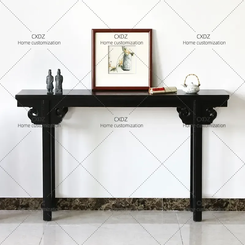 New Chinese Style Solid Wood Strip Case Antique Console Table for Foyer Entryway Hallway Simple Zen Buddhist Platform Display