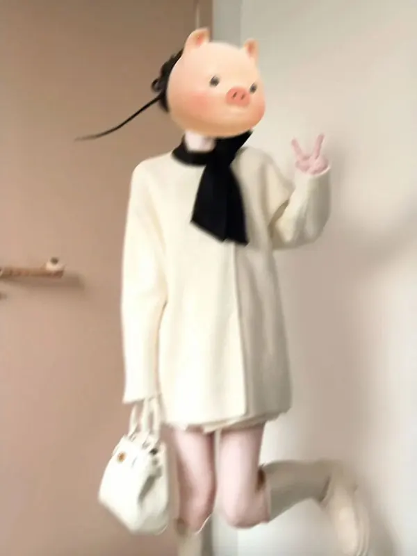 

Женское шерстяное пальто Ele, уникальное свободное зимнее пальто, новое поступление, модный дизайн небольшого размера с узлом, длинный све