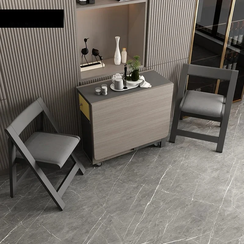 &Folding Dining Table with Storage Rack and Two Storage Drawers, Movable Kitchen Table Extendable Versatile Table Space Saving