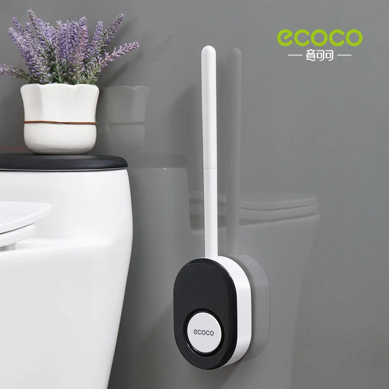 ECOCO Toilet Brush Wall-mounted with Base Bathroom No Dead Corner Silicone Flexible Soft Bristles Brush Quick Drying Holder