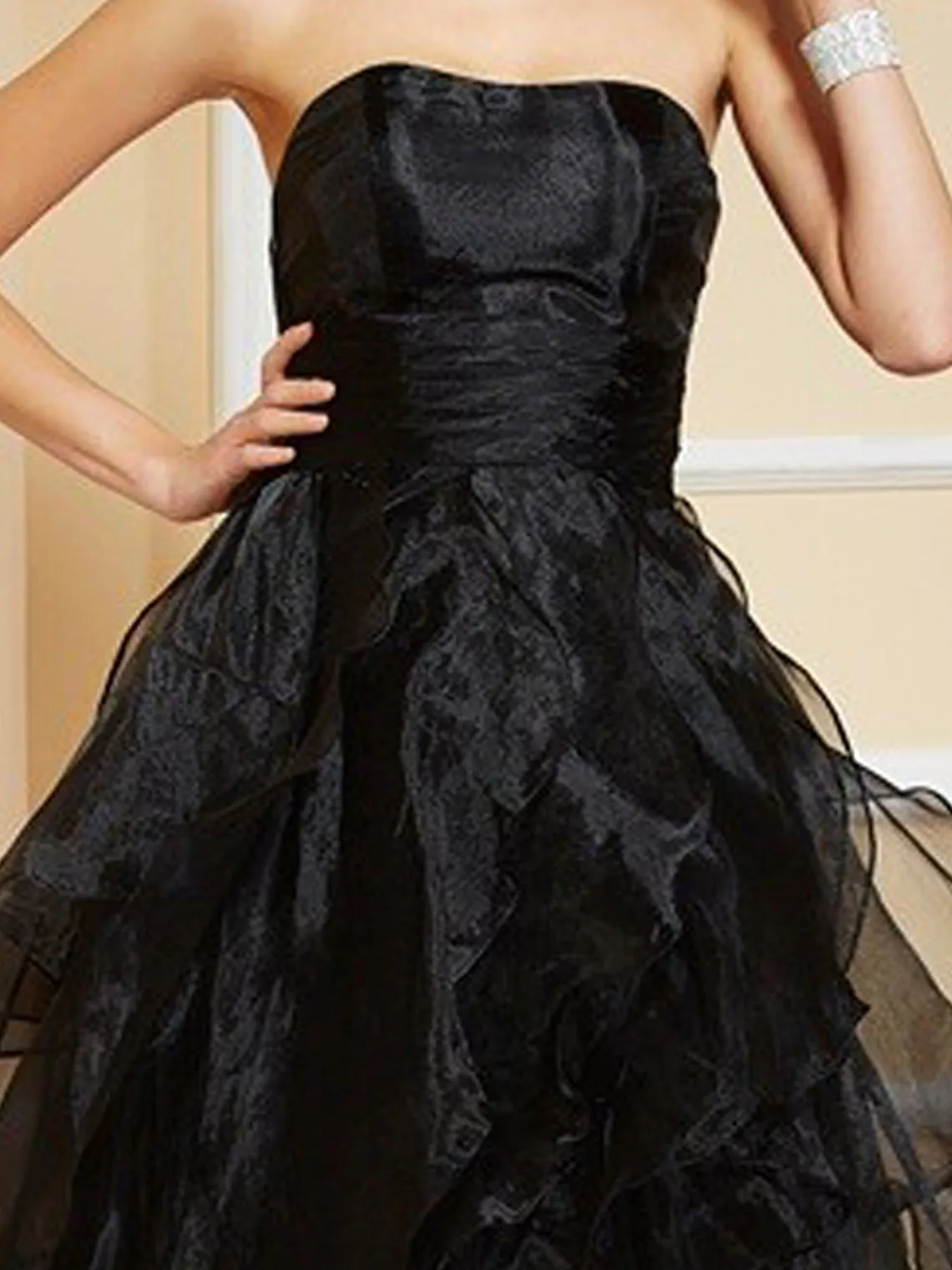 Robe de soirée trapèze en Organza, élégante, sans bretelles, sans manches, longueur au sol, avec volants, robe de bal, personnalisée gratuitement, 2025