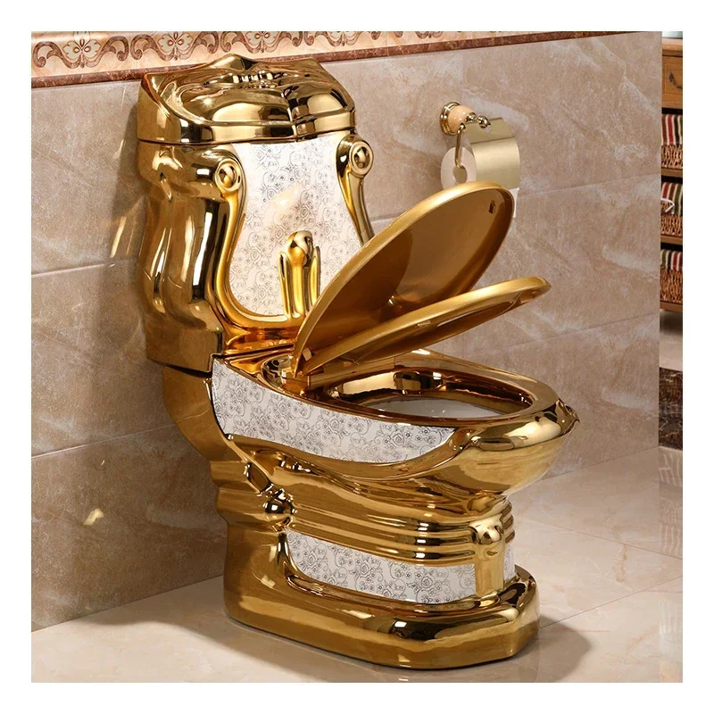 for Royal Extreme Luxury Sanitary Ware Quality Electroplated Hotel Golden Wc One Piece Vintage Gold Ceramic Toilet Bowl