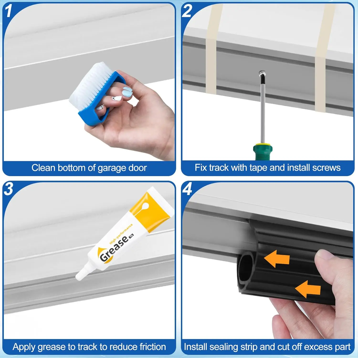 20FT Garage Door Bottom Seal Kit with Pre-drilled Aluminum Track, Weatherproof PVC Rubber for Wind and Water Protection, Black