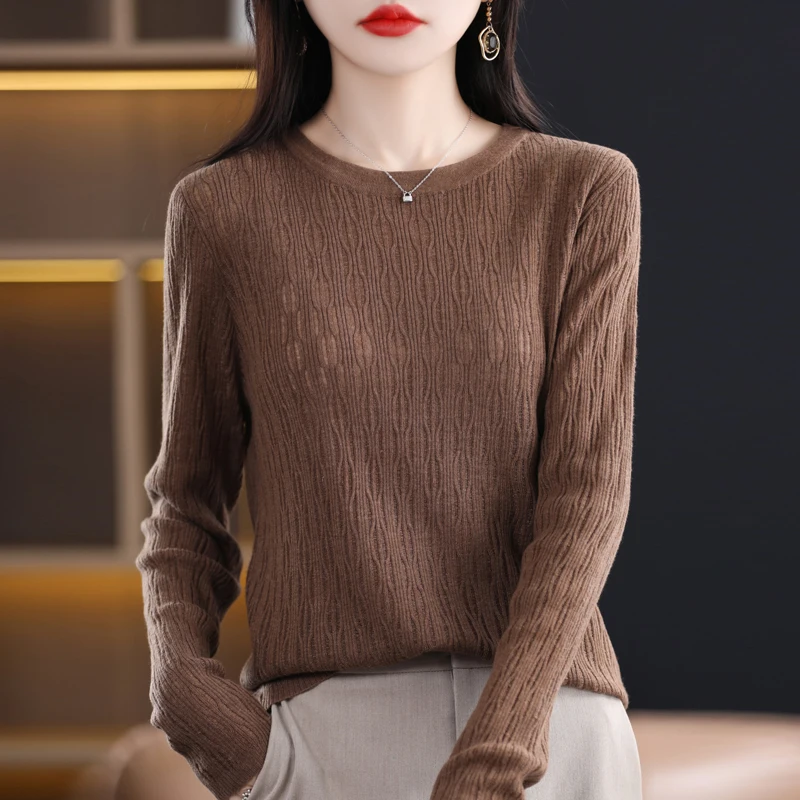 Spring Autumn New Women Wool Blend Sweater O-Neck Lantern Pattern Pullover Casual Knitted Loose Tops Female Soft Sweater