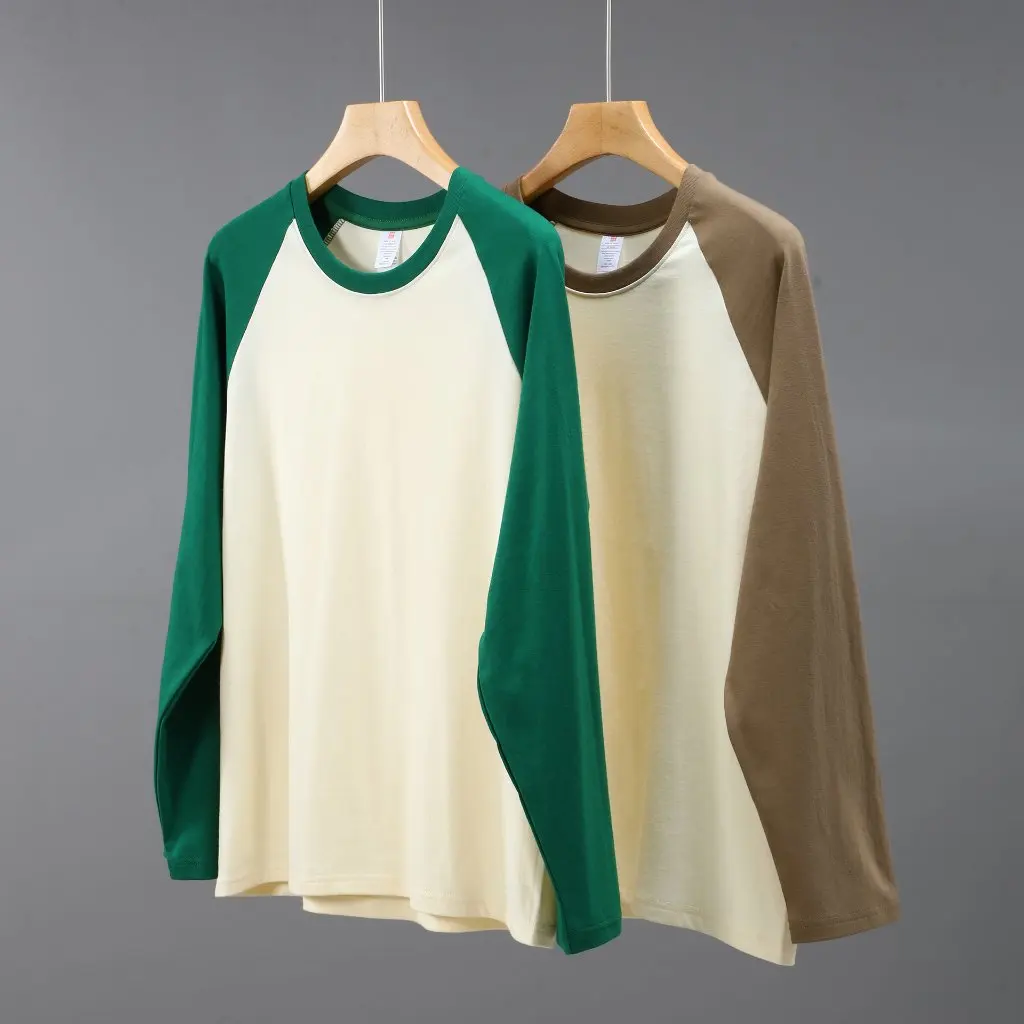 

Heavyweight 220g Raglan Long Sleeve T-Shirt Unisex Loose Crew Neck Sweater Contrast Stitching Base Shirt for Spring And Autumn