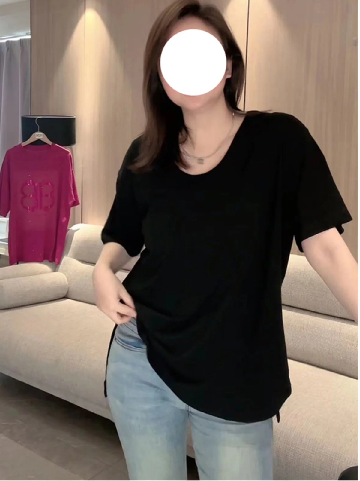 2025Plus Größe Neue Feste T-shirt Sommer Kurzarm Rundhals Casual Top Reine Baumwolle frauen Mode Koreanische Kleidung Z567