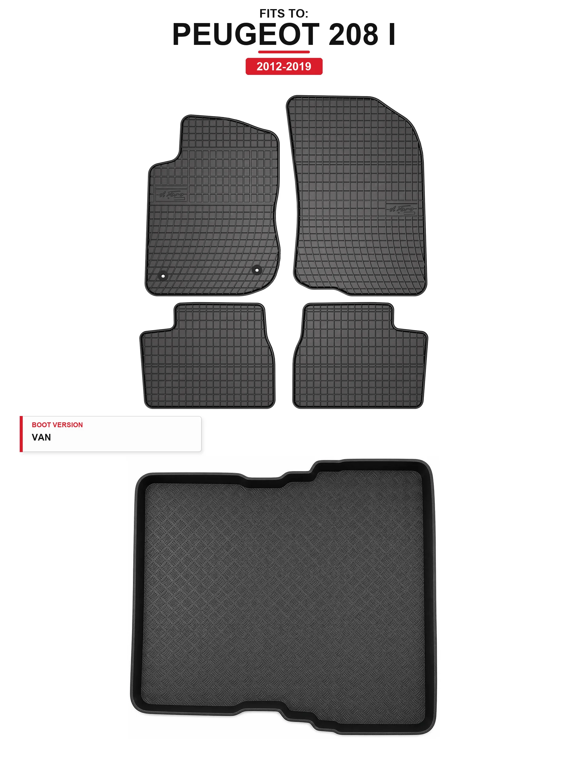 Solidpro Rubbermatten + kofferbakmat voor: Peugeot 208 I 2012-2019 5 El.