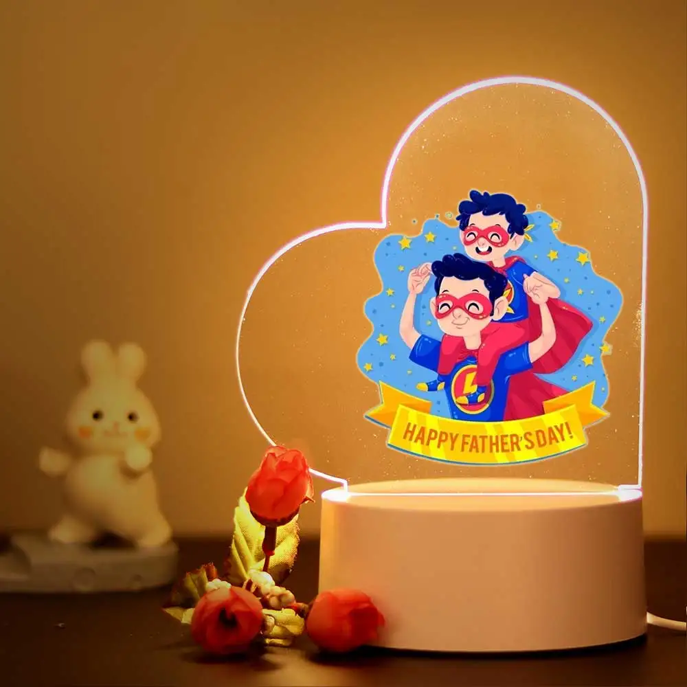 Lámpara acrílica de corazón para el Día del Padre, ilusión 3d, decoración de dormitorio, regalo de luz nocturna para los amantes de los papá