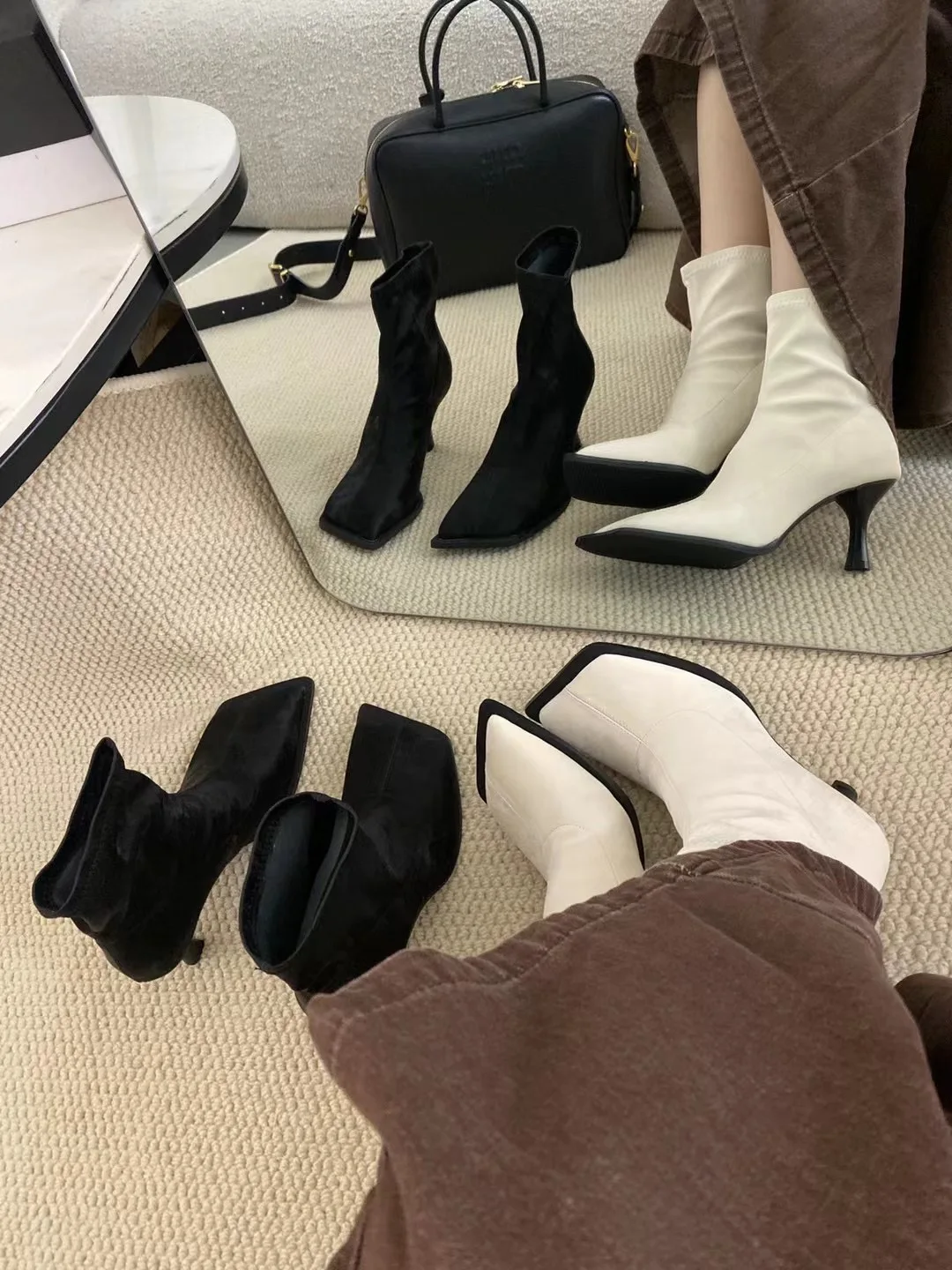 Square Toe Women Ankle Short Boots Fashion Gladiator Sock Botas Thin High Heels Slip On Party Pumps Shoes Woman Size 35-39