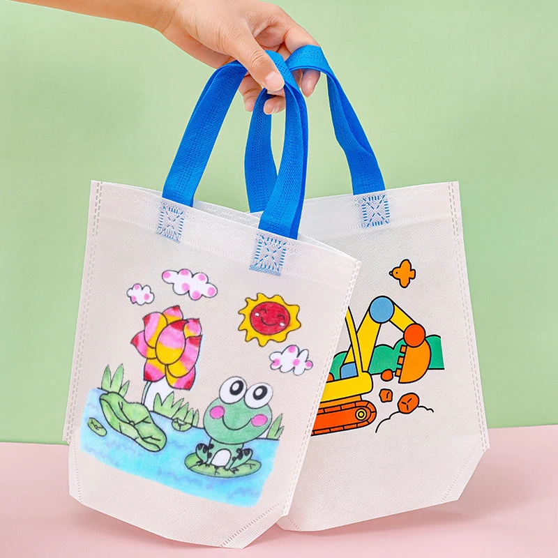 5pcs Children Graffiti Bags with Markers Cartoon Color Painting Non Woven Environmentally Friendly Bags Puzzle Drawing Toys TMZ